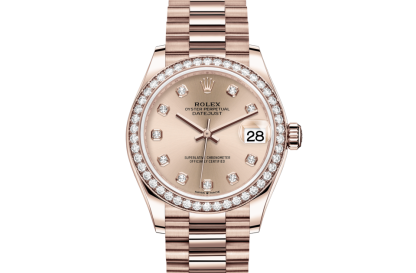 replica Rolex Datejust 31 Oyster 31 mm Evergoud en diamanten Rosé-kleurige wijzerplaat M278285RBR-0025