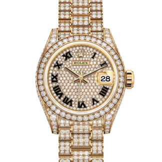 replica Rolex Lady-Datejust Oyster 28 mm geelgoud en diamanten Met diamant bezette wijzerplaat M279458RBR-0001