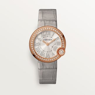 replica cartier Ballon Blanc de Cartier horloge 30mm quartz uurwerk roségoud diamant leer CRWJBL0008