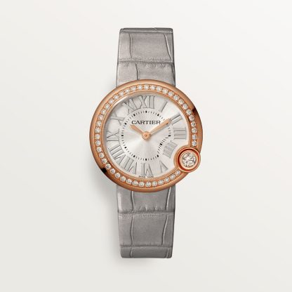 replica cartier Ballon Blanc de Cartier horloge 30mm quartz uurwerk roségoud diamant leer CRWJBL0008