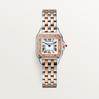 replica cartier Panthère de Cartier horloge Klein model quartz uurwerk roségoud staal diamant CRW3PN0006