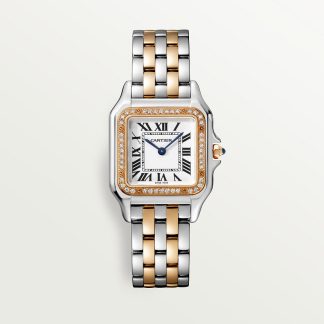 replica cartier Panthère de Cartier horloge Medium model quartz uurwerk roségoud staal diamant CRW3PN0007