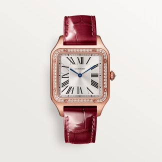 replica cartier Santos-Dumont horloge Groot model quartz uurwerk roségoud diamant leer CRWJSA0016
