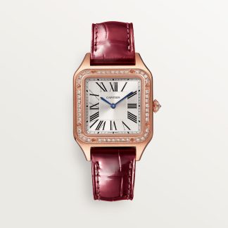 replica cartier Santos-Dumont horloge Klein model quartz uurwerk roségoud diamant leer CRWJSA0017