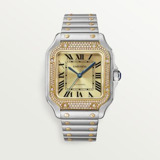 replica cartier Santos de Cartier horloge Medium model 18K geelgoud staal diamant CRW3SA0007