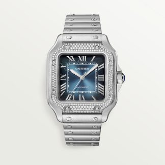 replica cartier Santos de Cartier horloge Medium model staal diamanten blauwe wijzerplaat CRW4SA0006