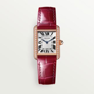 replica cartier Tank Louis Cartier horloge Klein model roségoud diamant leer CRWJTA0037