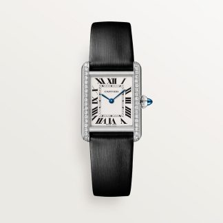 replica cartier Tank Must horloge Klein model quartz uurwerk staal diamanten leer CRW4TA0016